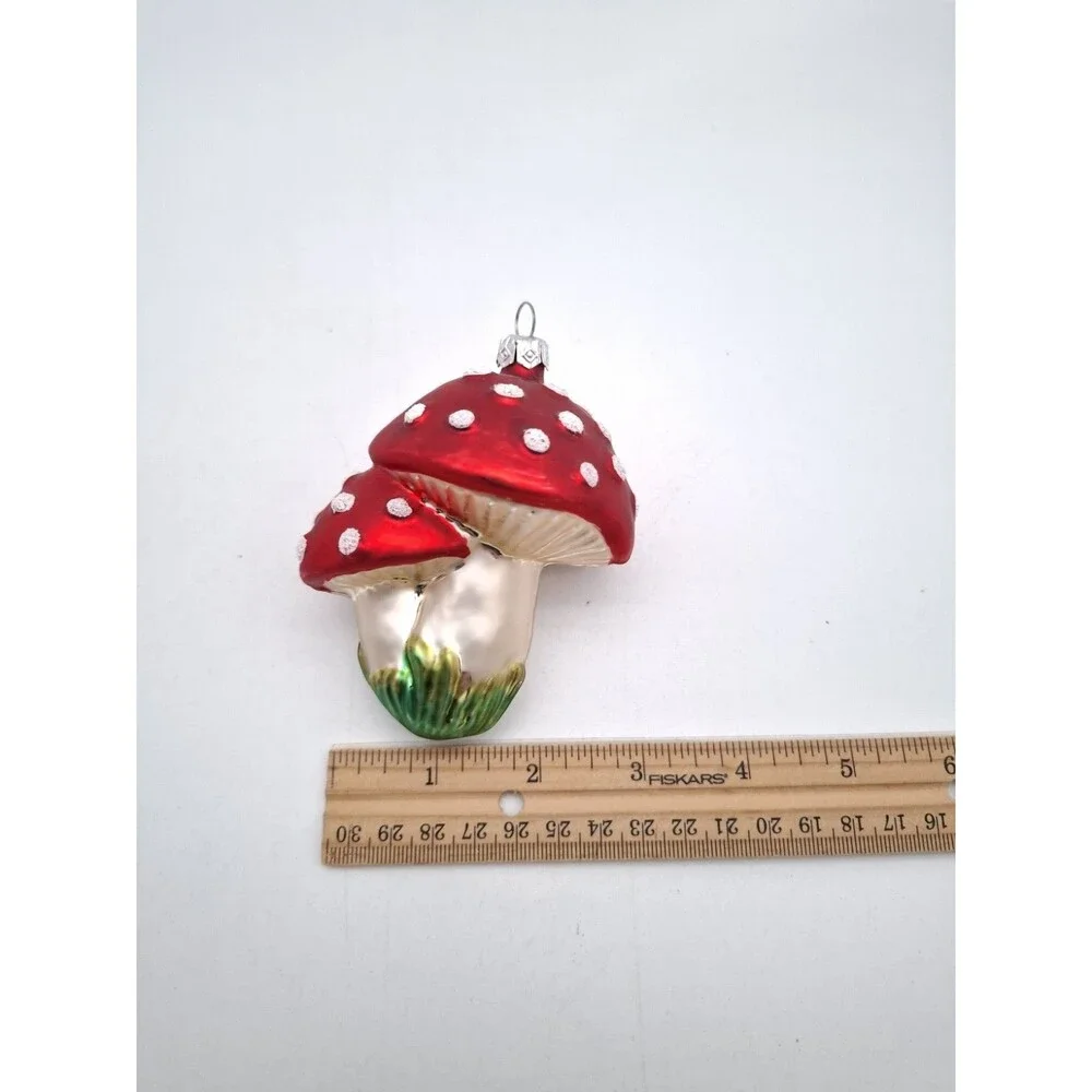 Mushroom Blown Glass Christmas Tree Ornament Red